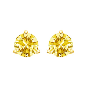 14K Gold 3-Prong Martini Set Yellow Lab Grown Diamond Solitaire Stud Earrings-1