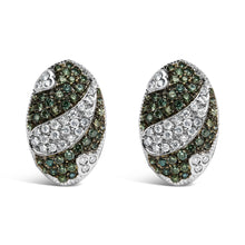 14K White Gold 2.00 Cttw White and Treated Blue Diamond Oval Shield Omega Back Earrings (H-I Color, SI1-SI2 Clarity)-0