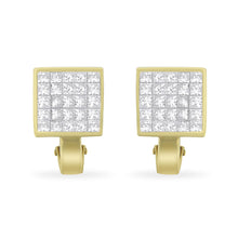 14K Yellow Gold 3-1/5 Cttw Princess Cut Diamond ¾ Square Invisible Set Grid Huggy Style Omega Back Stud Earrings (G-H Color, VS1-VS2 Clarity)-0