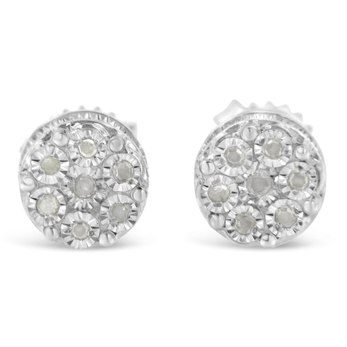 Sterling Silver Diamond Cluster Stud Earrings (0.15 cttw, I-J Color, I3 Clarity)-0