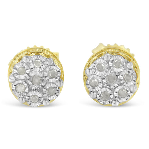 10K Yellow Gold over .925 Sterling Silver 1/7 Cttw Rose-Cut Miracle-Set Diamond Floral Cluster Button Stud Earrings (I-J Color, I3 Clarity)-0