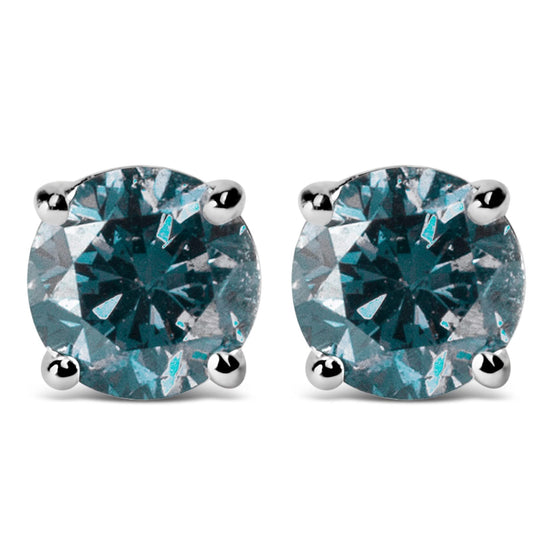 14K Gold Blue Lab Grown Diamond Stud Earrings with Screw Backs-0
