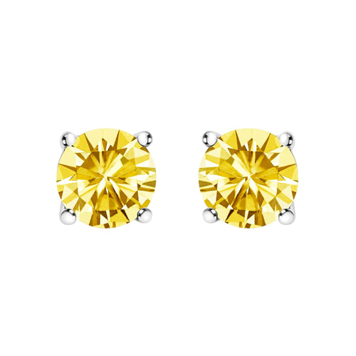 14K Gold Lab Grown Yellow Diamond Solitaire Stud Earrings-0