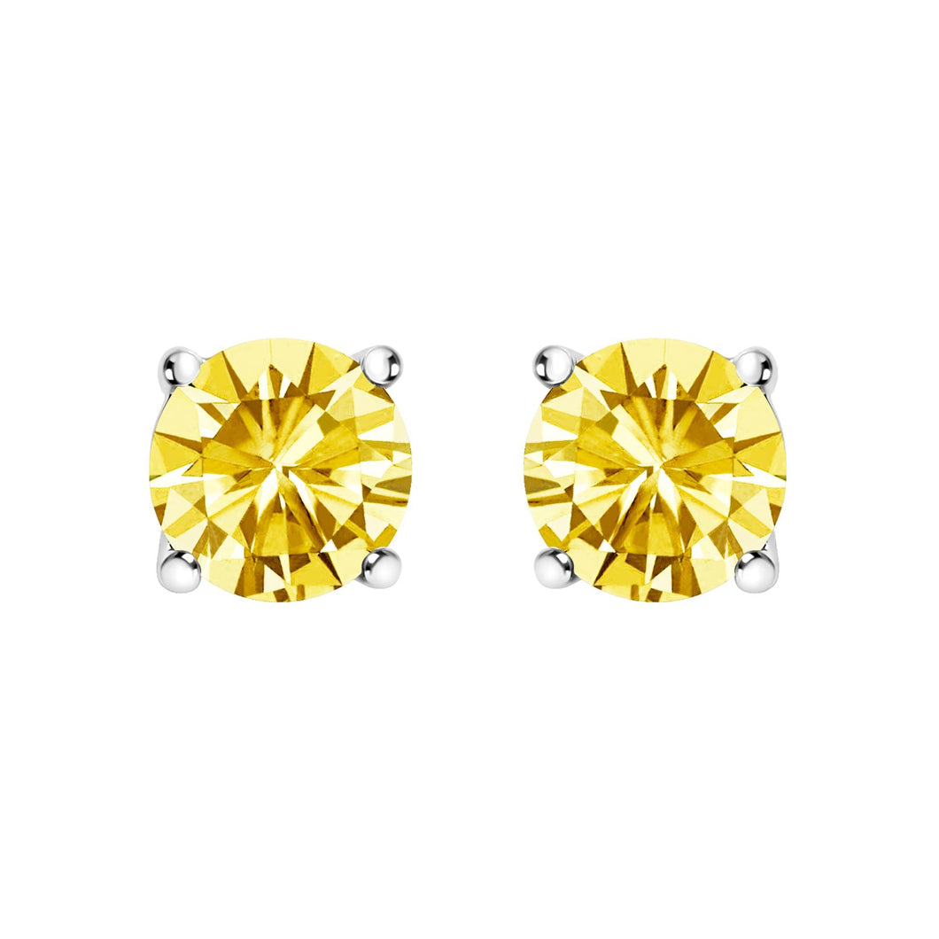 14K Gold Lab Grown Yellow Diamond Solitaire Stud Earrings-0