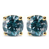 14K Gold Blue Lab Grown Diamond Stud Earrings with Screw Backs-1 thumbnail 2
