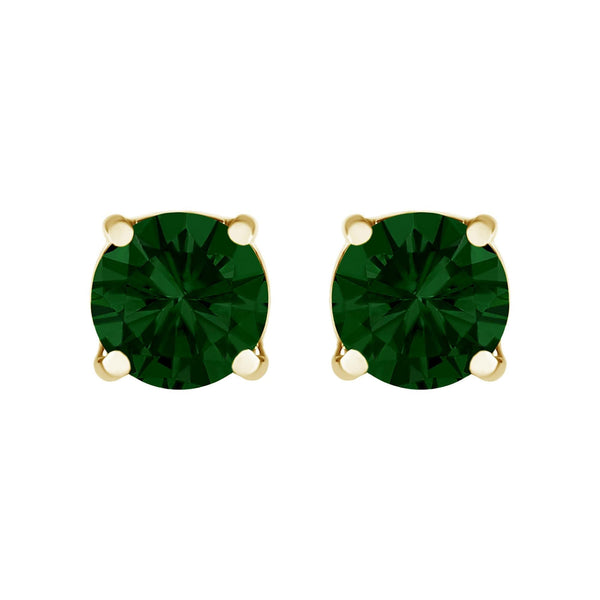 14K Gold Lab Grown Green Diamond Classic Solitaire Stud Earrings