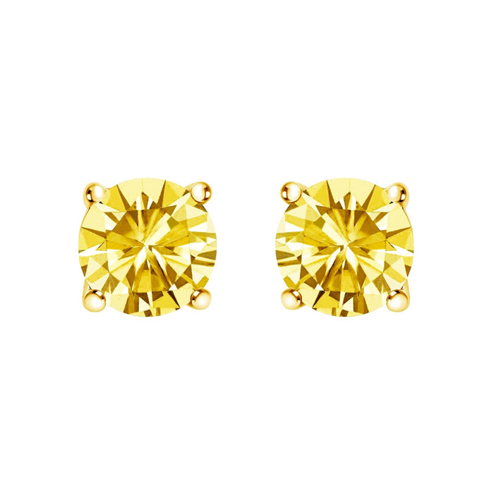 14K Gold Lab Grown Yellow Diamond Solitaire Stud Earrings