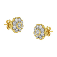 14K Yellow Gold Plated .925 Sterling Silver 1/6 Cttw Miracle-Plate Set Diamond Floral Stud Earrings (I-J Color, I2-I3 Clarity)-0