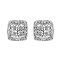 .925 Sterling Silver 1/4 cttw Round Cut Diamond Square Shape Milgrain Stud Earrings (I-J Color, I3 Clarity)