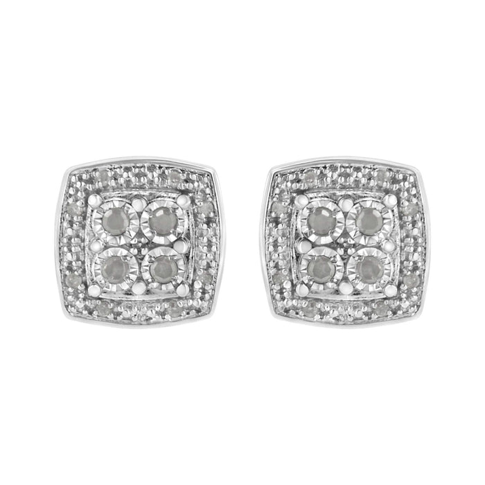 .925 Sterling Silver 1/4 cttw Round Cut Diamond Square Shape Milgrain Stud Earrings (I-J Color, I3 Clarity)