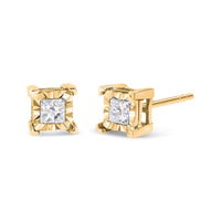 .925 Sterling Silver Miracle Set Princess-cut Diamond Solitaire Stud Earrings (H-I Color, I2-I3 Clarity)
