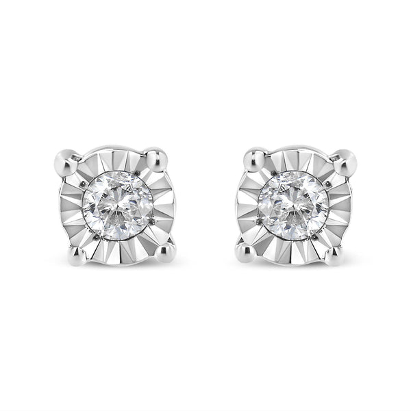 .925 Sterling Silver 1/10 Cttw Round Brilliant-Cut Diamond Miracle-Set Stud Earrings