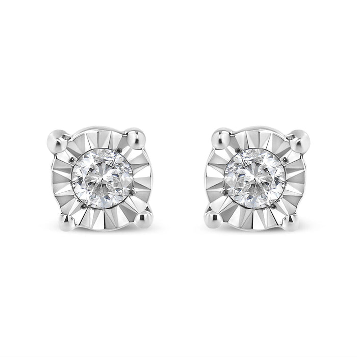.925 Sterling Silver 1/10 Cttw Round Brilliant-Cut Diamond Miracle-Set Stud Earrings