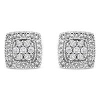 .925 Sterling Silver 1/2 Cttw Diamond Miligrain Square Shape Stud Earrings (I-J Color, I2-I3 Clarity)