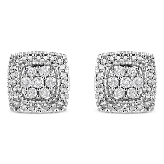 .925 Sterling Silver 1/2 Cttw Diamond Miligrain Square Shape Stud Earrings (I-J Color, I2-I3 Clarity)-0