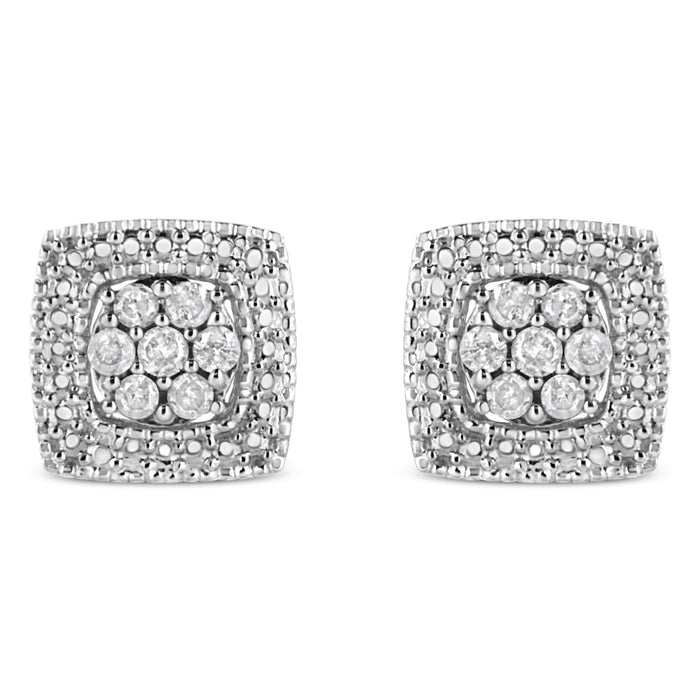 .925 Sterling Silver 1/2 Cttw Diamond Miligrain Square Shape Stud Earrings (I-J Color, I2-I3 Clarity)