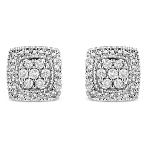.925 Sterling Silver 1/2 Cttw Diamond Miligrain Square Shape Stud Earrings (I-J Color, I2-I3 Clarity)-0