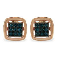 Rose Plated Sterling Silver Rose Cut Treated Diamond Stud Earring (0.25 cttw, Blue Color, I2-I3 Clarity)