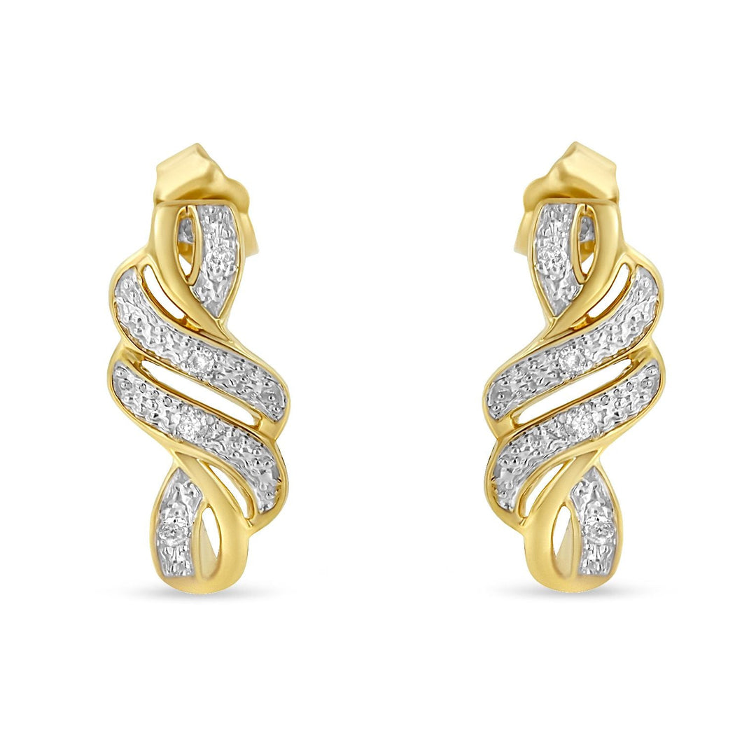 Yellow Plated Sterling Silver Round Cut Diamond Swirl Earrings (0.08 cttw, H-I Color, I2-I3 Clarity)-0