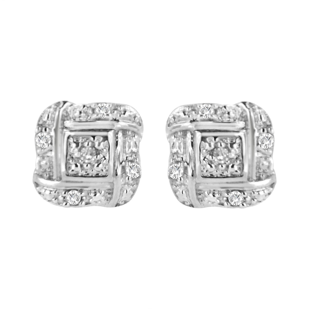 .925 Sterling Silver Round-Cut Diamond Accent Swirl Square Knot Stud Earrings (H-I Color, I2-I3 Clarity)-0