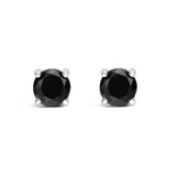 .925 Sterling Silver Black Diamond Solitaire Stud Earrings (Black Color, I2-I3 Clarity)-2 thumbnail 3