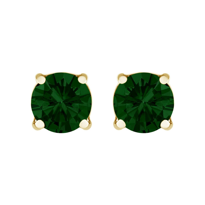 14K Gold Lab Grown Green Diamond Classic Solitaire Stud Earrings