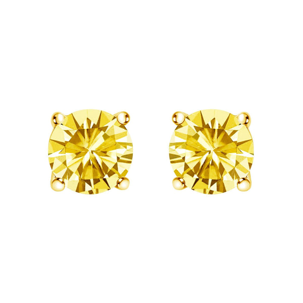 14K Gold Lab Grown Yellow Diamond Solitaire Stud Earrings
