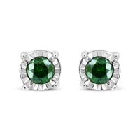 Sterling Silver Rose Cut Treated Green Diamond Solitaire Stud Earrings (0.25 cttw, Green Color, I2-I3 Clarity)