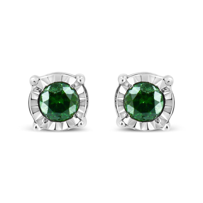 Sterling Silver Rose Cut Treated Green Diamond Solitaire Stud Earrings (0.25 cttw, Green Color, I2-I3 Clarity)