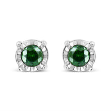 Sterling Silver Rose Cut Treated Green Diamond Solitaire Stud Earrings (0.25 cttw, Green Color, I2-I3 Clarity)-0