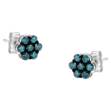 Sterling Silver Treated Blue Diamond Floral Stud Earrings (0.5 cttw, Blue Color, I2-I3 Clarity)-0
