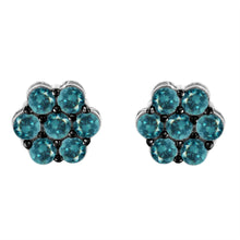 Sterling Silver Treated Blue Diamond Floral Stud Earrings (1 cttw, Blue Color, I2-I3 Clarity)-0