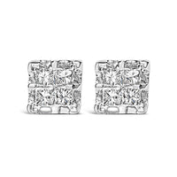 10k Yellow Gold Princess Diamond Quad Stud Earrings (1/4 cttw, J-K Color, I2-I3 Clarity)