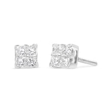 .925 Sterling Silver 5/8 Cttw Princess Cut Diamond Invisible Set Quad Composite Stud Earrings (I-J Color, I2-I3 Clarity)-0