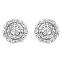10KT White Gold 1/2 cttw Double Halo Brilliant Round-Cut Diamond Stud Earrings (I-J Clarity, I2-I3 Color)