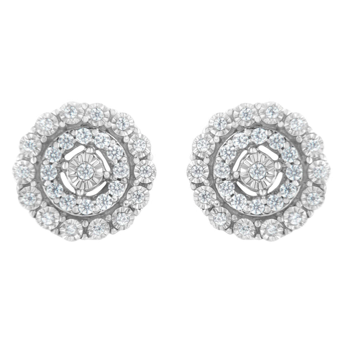 10KT White Gold 1/2 cttw Double Halo Brilliant Round-Cut Diamond Stud Earrings (I-J Clarity, I2-I3 Color)