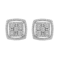 .925 Sterling Silver 3/8 Cttw Miracle Set Round Diamond Double Halo Cluster Earrings (I-J Color, I2-I3 Clarity)