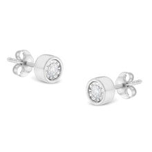 .925 Sterling Silver 1/5 Cttw Round Brilliant-Cut Near Colorless Diamond Miracle-Set Bezel Barrel Style Stud Earrings (I-J Color, I2-I3 Clarity)-0