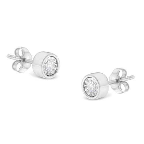 .925 Sterling Silver 1/5 Cttw Round Brilliant-Cut Near Colorless Diamond Miracle-Set Bezel Barrel Style Stud Earrings (I-J Color, I2-I3 Clarity)-0