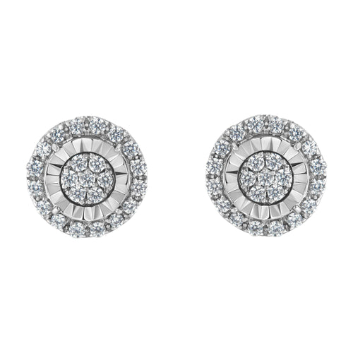 Sterling Silver Diamond Cluster Earrings (1 cttw, I-J Color, I2-I3 Clarity)-0