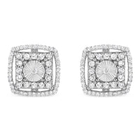 .925 Sterling Silver 1.0 Cttw Round Diamond Double Halo and Disc Stud Earring (I-J Color, I2-I3 Clarity)