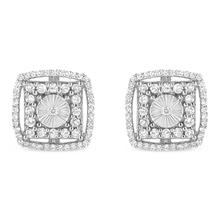 .925 Sterling Silver 1.0 Cttw Round Diamond Double Halo and Disc Stud Earring (I-J Color, I2-I3 Clarity)