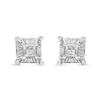 .925 Sterling Silver 1/4 Cttw Miracle Set Princess-Cut Diamond Solitaire Stud Earrings with Hidden Halo (I-J Color, SI2-I1 Clarity)