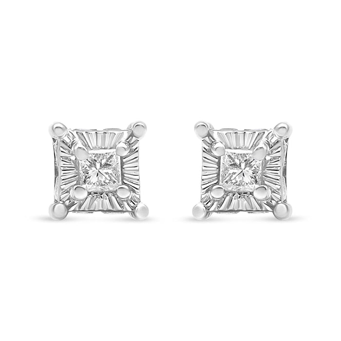 .925 Sterling Silver 1/4 Cttw Miracle Set Princess-Cut Diamond Solitaire Stud Earrings with Hidden Halo (I-J Color, SI2-I1 Clarity)