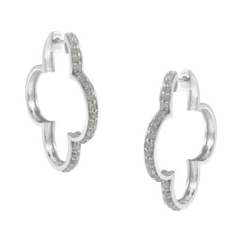 .925 Sterling Silver 1.0 cttw Diamond 4 Leaf Clover Shape Hoop Earrings(I-J Color, I3 Clarity)-0