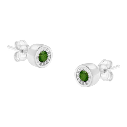 .925 Sterling Silver 1/5 Cttw Round Brilliant-Cut Green Diamond Miracle-Set Stud Earrings (Fancy Color-Enhanced, I1-I2 Clarity)-0
