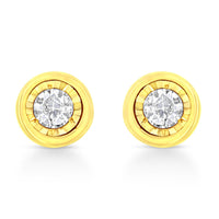 10K Yellow Gold Plated .925 Sterling Silver 1/10 Cttw Miracle-Set Diamond Stud Earrings - Choice of Shapes
