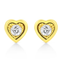 10K Yellow Gold Plated .925 Sterling Silver 1/10 Cttw Miracle-Set Diamond Stud Earrings - Choice of Shapes
