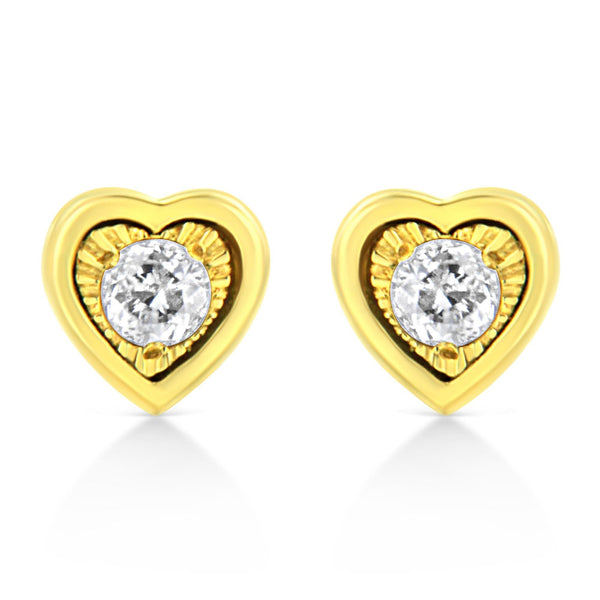 10K Yellow Gold Plated .925 Sterling Silver 1/10 Cttw Miracle-Set Diamond Stud Earrings - Choice of Shapes