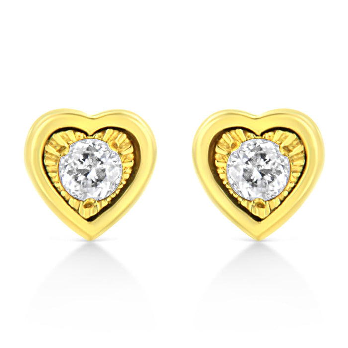 10K Yellow Gold Plated .925 Sterling Silver 1/10 Cttw Miracle-Set Diamond Stud Earrings - Choice of Shapes